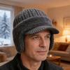 Men Hat Moisture-Wicking Breathable Warm Hat with Fleece Lining Solid Color Ear Protection Knitting Hat