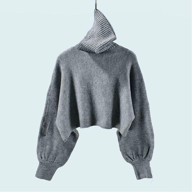 

Короткий С высокой талией Свободный Фонарик Длинный рукав Вязаный свитер Пуловер Свободный Накидка Новый Осень и Зима Однотонный Женская одежда Gray One size