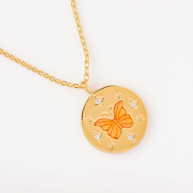Stainless Steel Hand Painting Totem Pendant Necklace Female Butterfly Star Zircon Furnace Vacuum Electroplating 18K Gold Protection