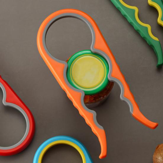 Apriscatole 4 in 1 con Impugnatura in Silicone Antiscivolo Multi-Funzione per Tappi di Bottiglie e Lattine per Cucina Ergonomico Antiruggine Strumento Essenziale per l'Artrite