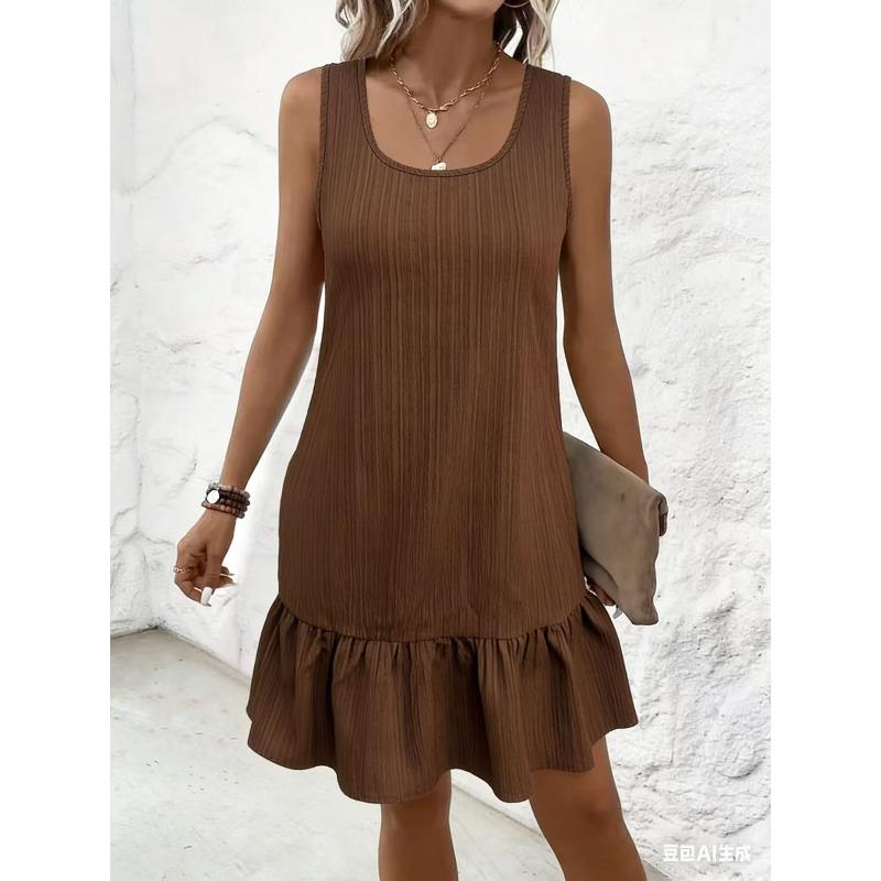 

New Sleeveless Vest Dress Elegant Women S темно-коричневого