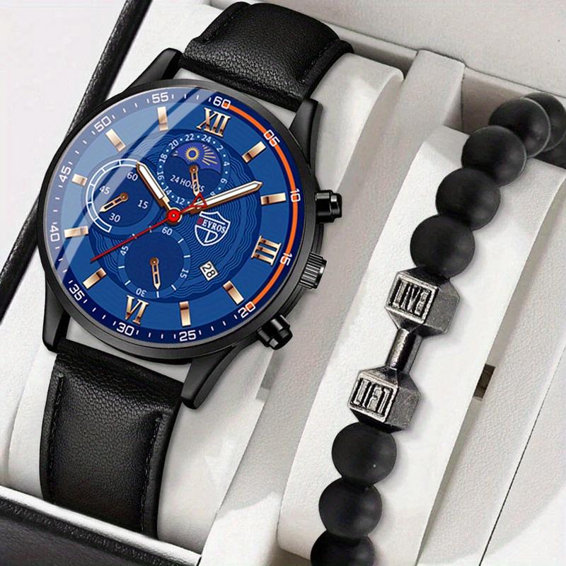 

DEYROS Мужские часы Модные мужские деловые кожаные часы-календарь и браслет, подарок на День отца