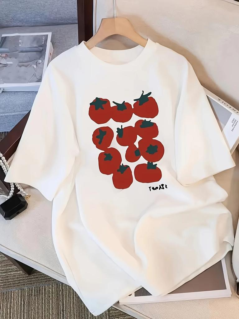 Cute Tomato Print TShirt WoUnisex Short Sleeve Tee Natural Fruit Graphic Top Fashion Casual Harajuku Kawaii Tshirt Y2K Clothing