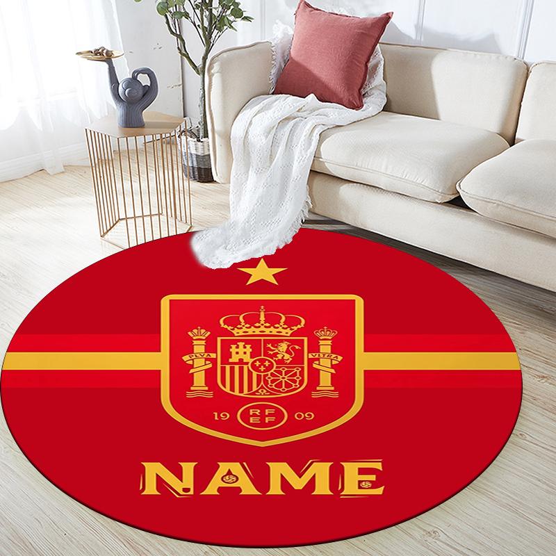 Custom Name,Spain Pattern Round rug,Carpet Rug for Living Room Bedroom Playroom ,Non-slip Floor Mat,Holiday Gifts and Birthday Gifts.