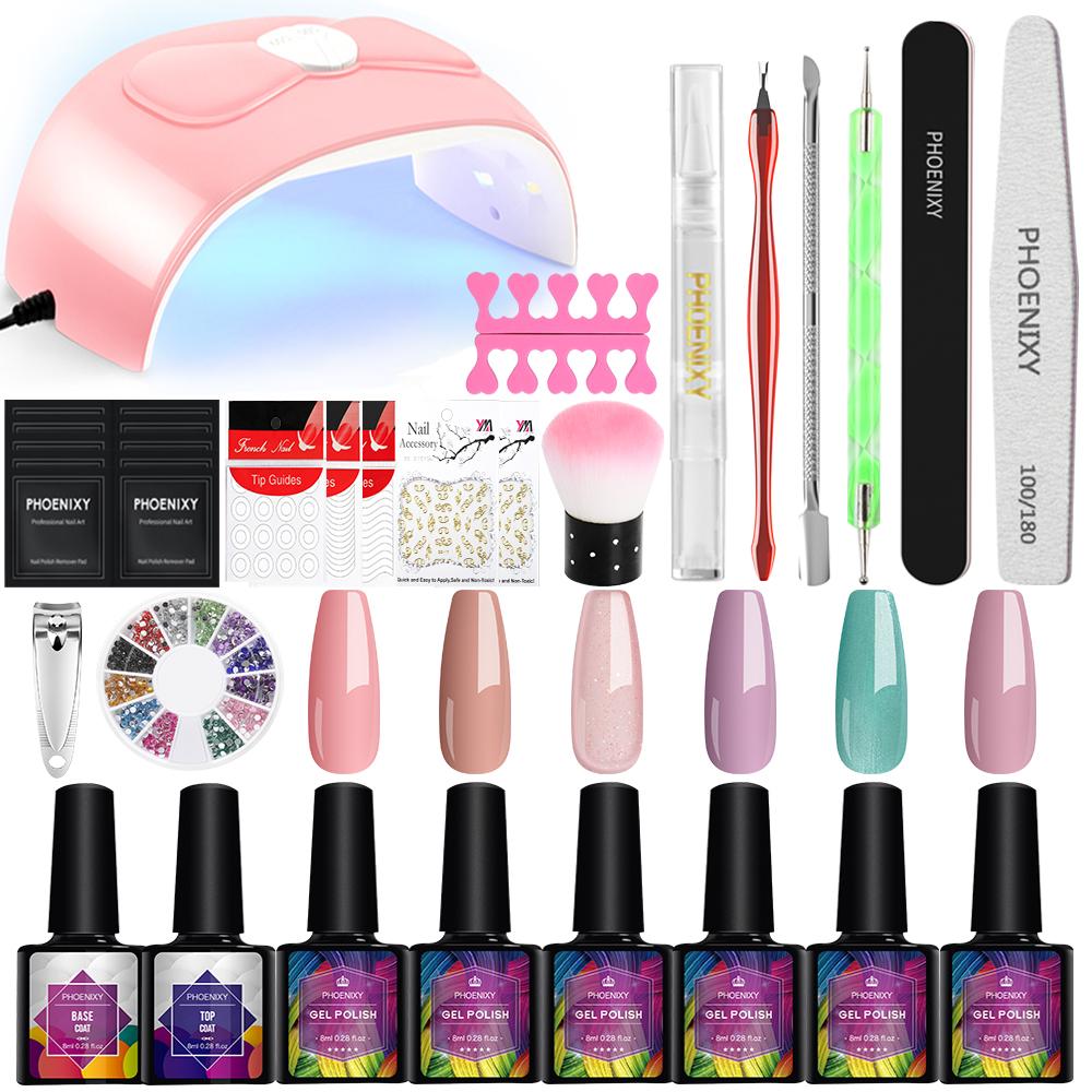 

Набор гель-лаков для ногтей PHOENIXY 6 цветов гель-лака с УФ-светодиодным гелем мощностью 54 Вт Сушилка для ногтей Лампа Дизайн ногтей Инструменты для маникюра Набор лаков для ногтей