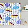Cartoon Style Umbrella Printed Shower Curtain Colorful Rain Drops Boy Girl Bathroom Decor Waterproof Fabric Screen With Hooks
