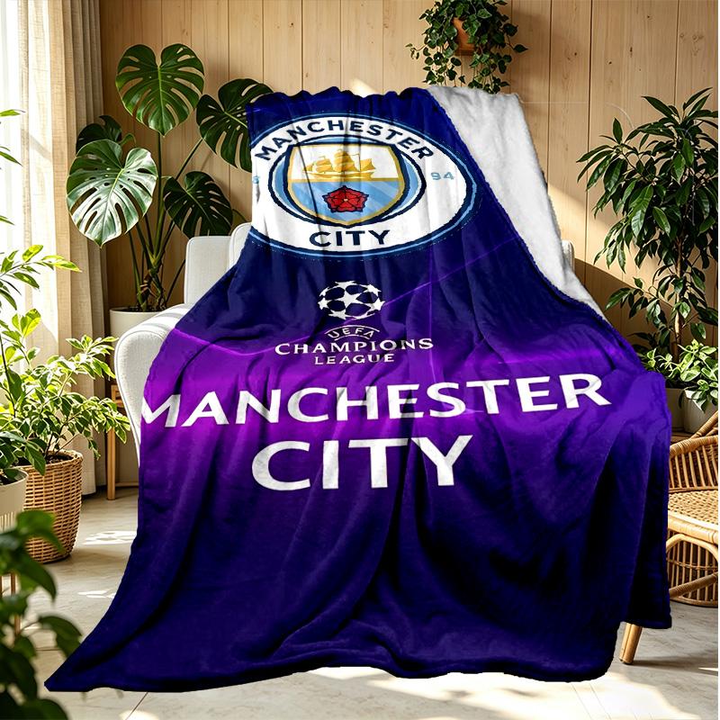 Football Team City FC Pattern Blanket for Home Decoration, Bed, Sofa, Car Travel, Camping, Suitable for All Seasons, Birthday Christmas Gift