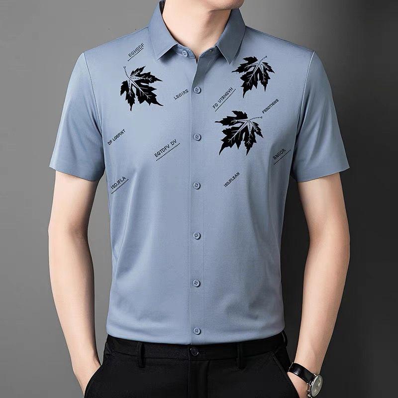 

Новая летняя высококлассная атмосферная повседневная минималистичная деловая модная рубашка с принтом, устойчивая к сминанию, дышащая, с коротким рукавом L серый