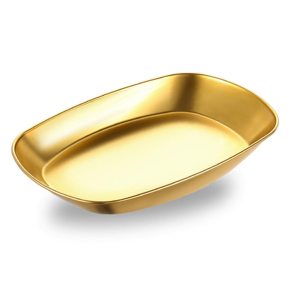Stainless Steel Serving Plates 10 Inches Dinner Dishes Metal Camping Plate for BBQ Snack Golden