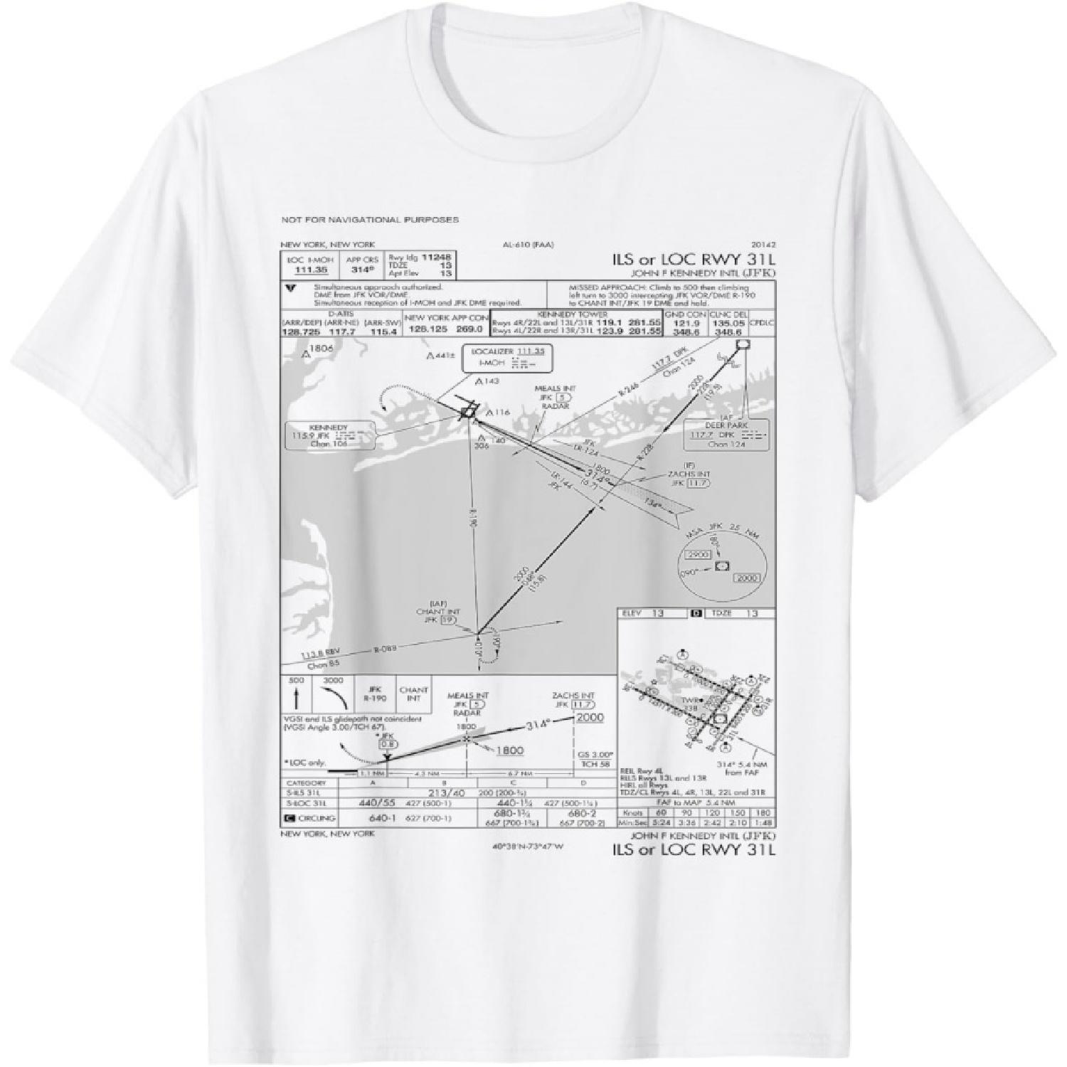 NY JFK Airport Approach Charts, Pilot, RWY 31L JFK T-Shirt S
