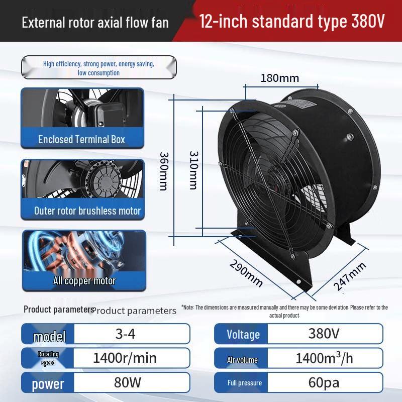 Industrial Fixed Axial Flow Fan CN plug (adapter included)