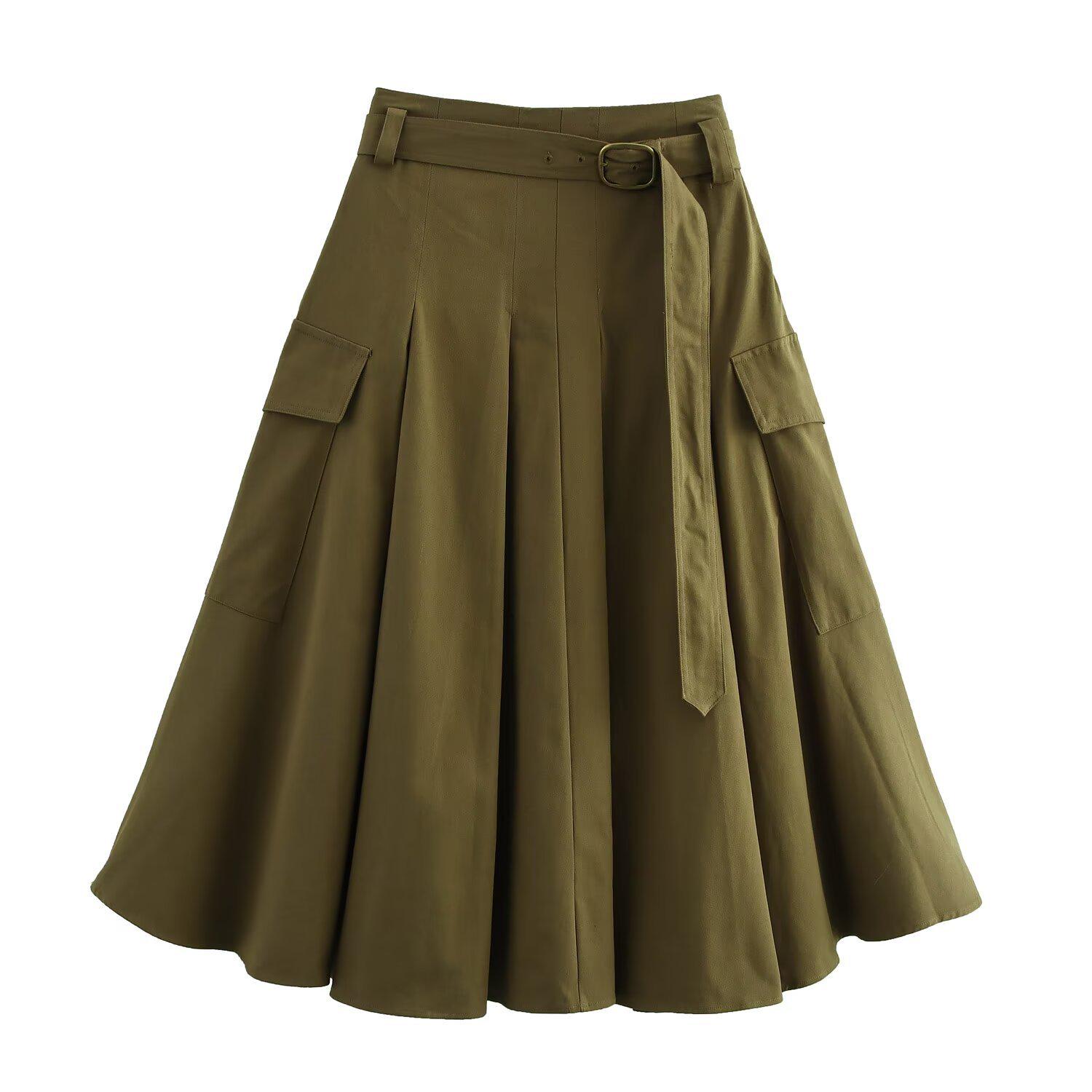 

2024 Autumn/Winter European & American Women s Casual Fashion Midi Skirt 81860 XS армия зеленый