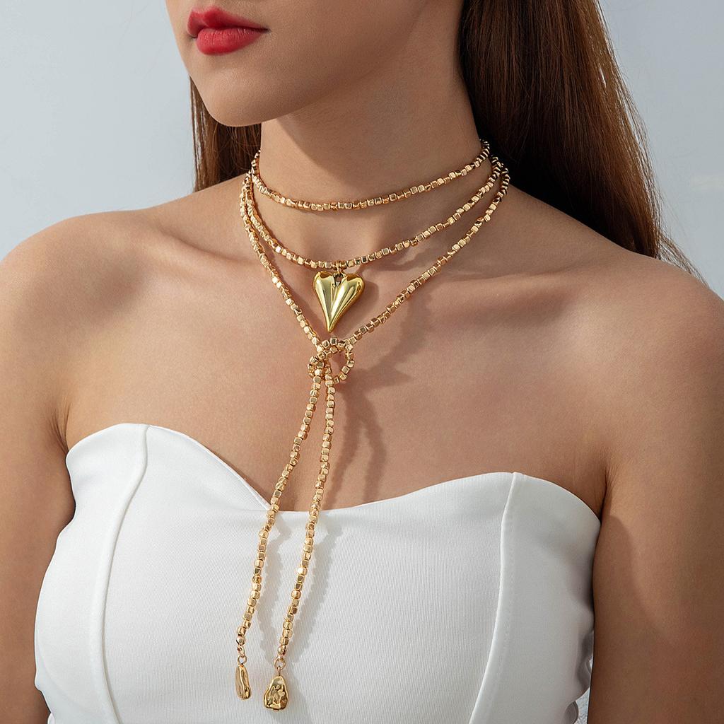 Ins Wind Diamond-encrusted Long Stacked Neck Chain CCB Special-shaped Pendant Necklace Accessories, Wearing Bead Necklace Women