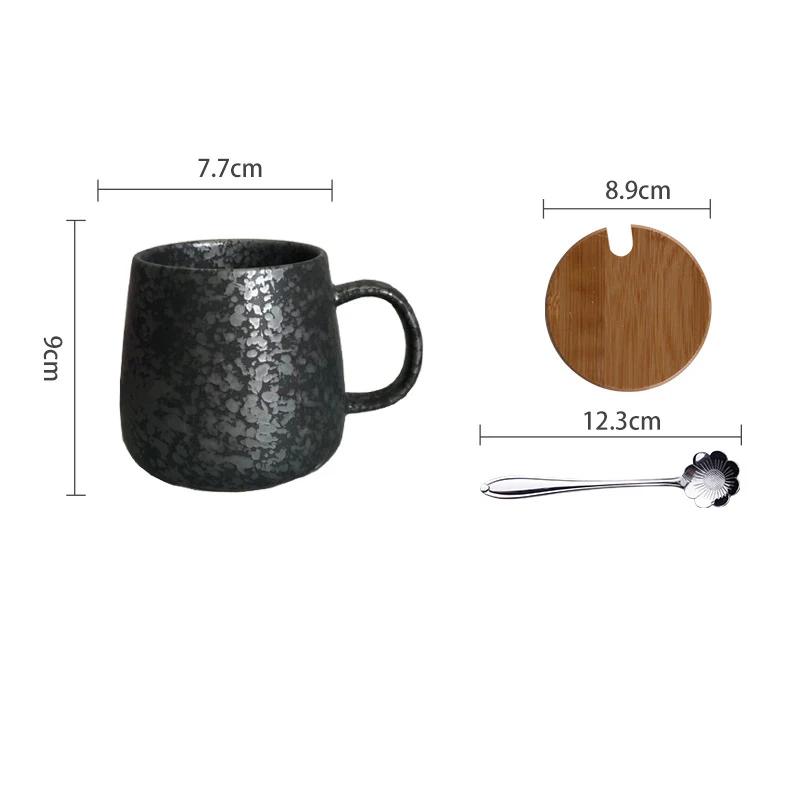 350ml Japanese Retro Ceramic Coffee Cup With Lid and Spoon Heat Resistant Stable Design For Milk Tea Breakfast Home Office Gift