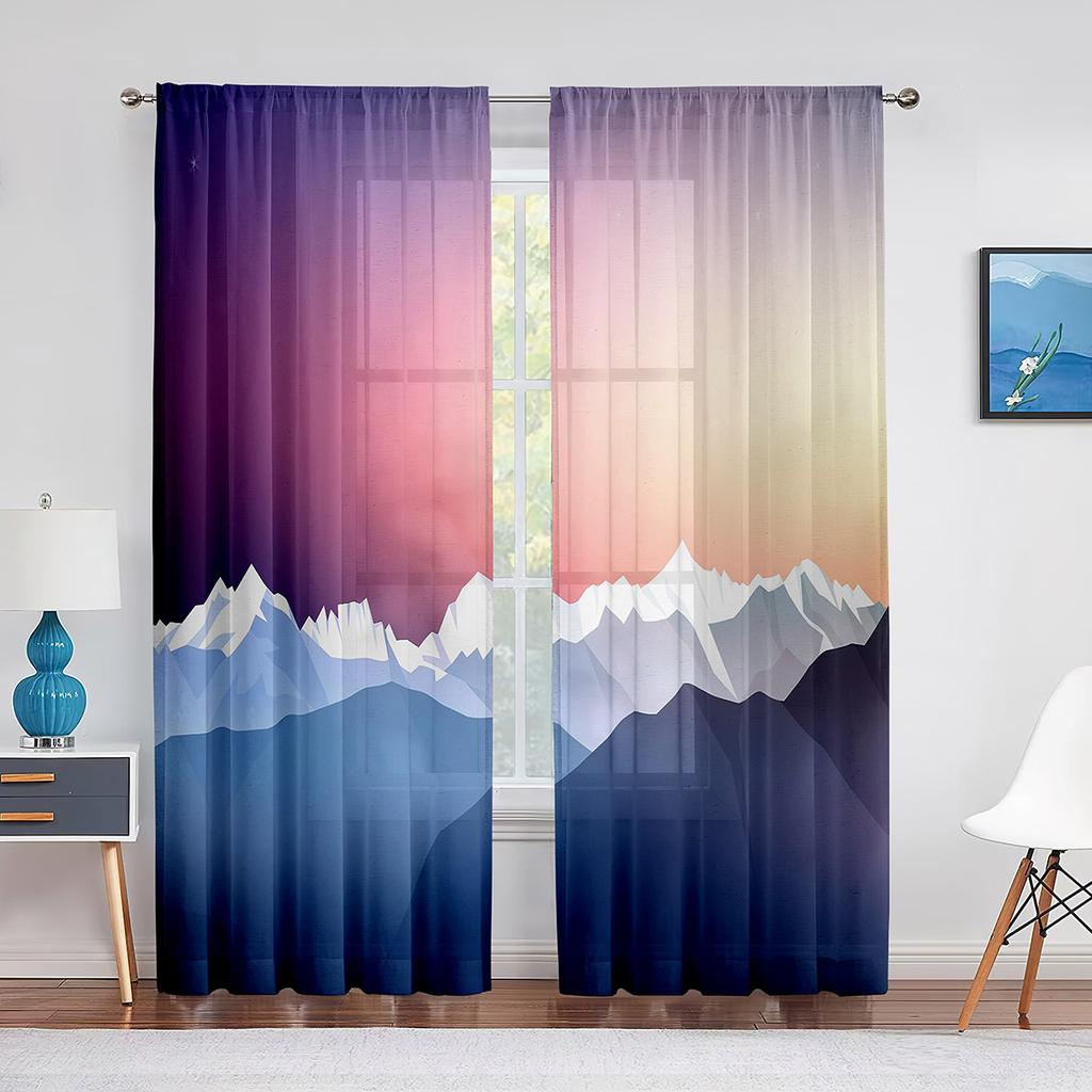 Purple Mountains Abstract Minimalist Landscape Sheer Voile Curtains for Living Room Curtains for Bedroom Chiffon Tulle Curtain