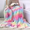 Soft Rainbow Plush Faux Fur Throws Bed Blankets Soft Cozy Warm Fluffy Comfortable Blankets