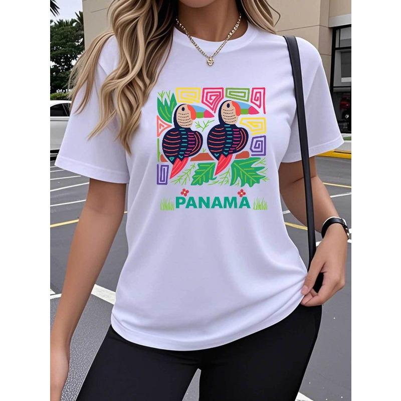

Single Pack Women s Short Sleeve T-Shirt, Colorful Graffiti Bird Creative Artistic Trendy Fun Print, Breathable Stretchy Round Neck Top S белый