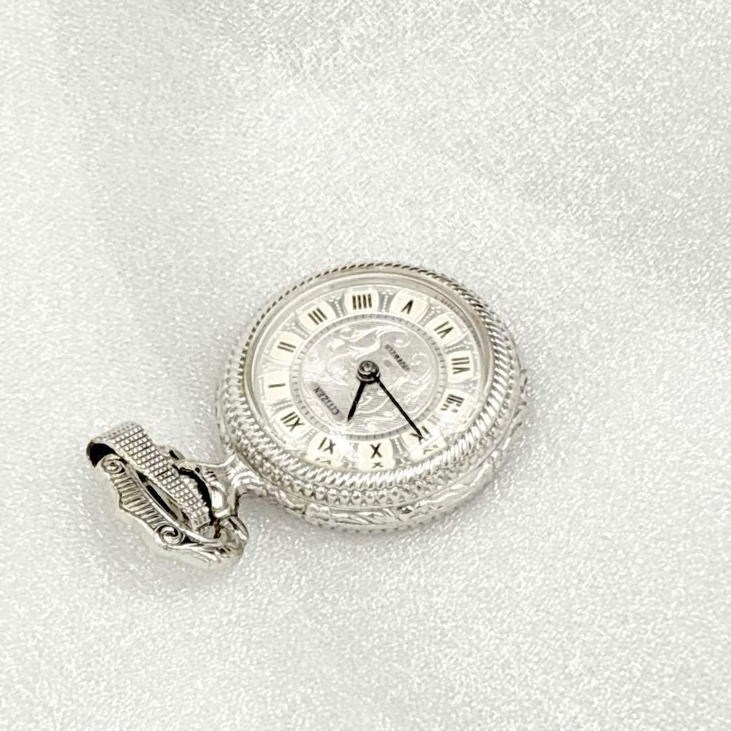 Used Excellent condition * CITIZEN Pocket Watch 17JEWELS Silver Color Hand-wound