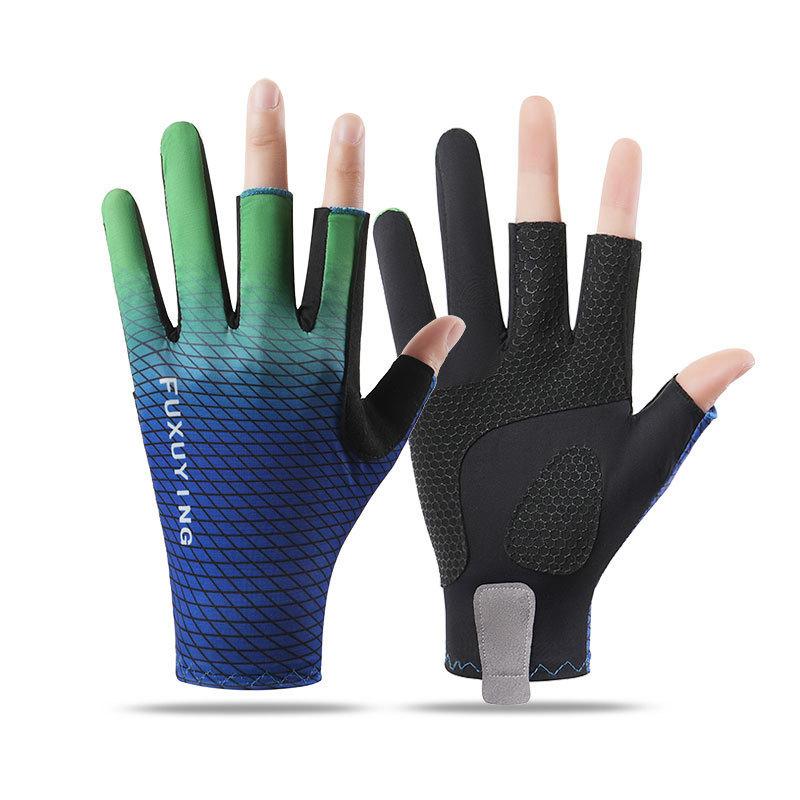 

Велоперчатки для мужчин летние тонкие с защитой от солнца нескользящие дышащие из ледяного шелка для вождения с открытыми тремя пальцами для спиннинговой рыбалки One size