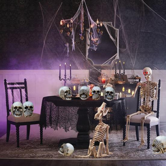 Halloween Skull Figurine See Speak Hear No Evil Resin Skeleton Head Realistic Human Skull Model Statue for Bar Home Table Decor