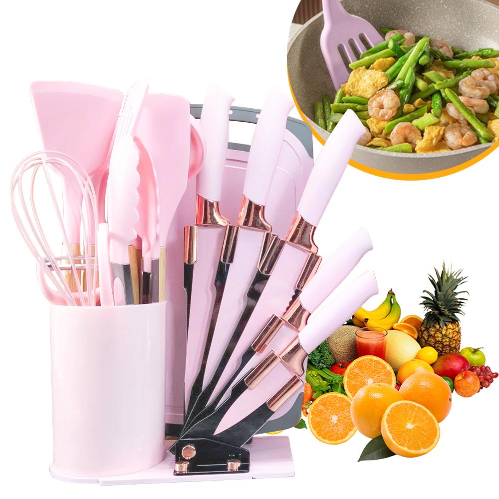 

ZENG 20pcs Silicone Utensil Set Non-Stick Heat-Resistant Cooking Kitchenware Chef Knife Easy-Clean Safe for Non-Stick Cookware розовый