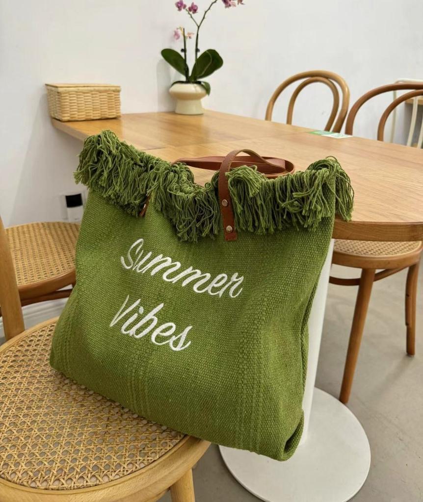 Handtasche Einfache Strandtasche Reisetasche Quaste Einkaufstasche Große Kapazität Eine Schultertasche Gezeiten