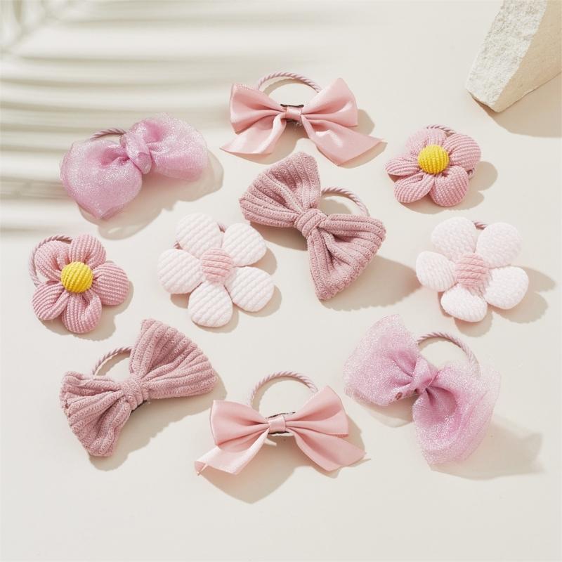 2 Set Schleife Blume Haarseil Haaraccessoires Für Kleine Mädchen Dekorative Stoff Haargummi Für Partys Und Event