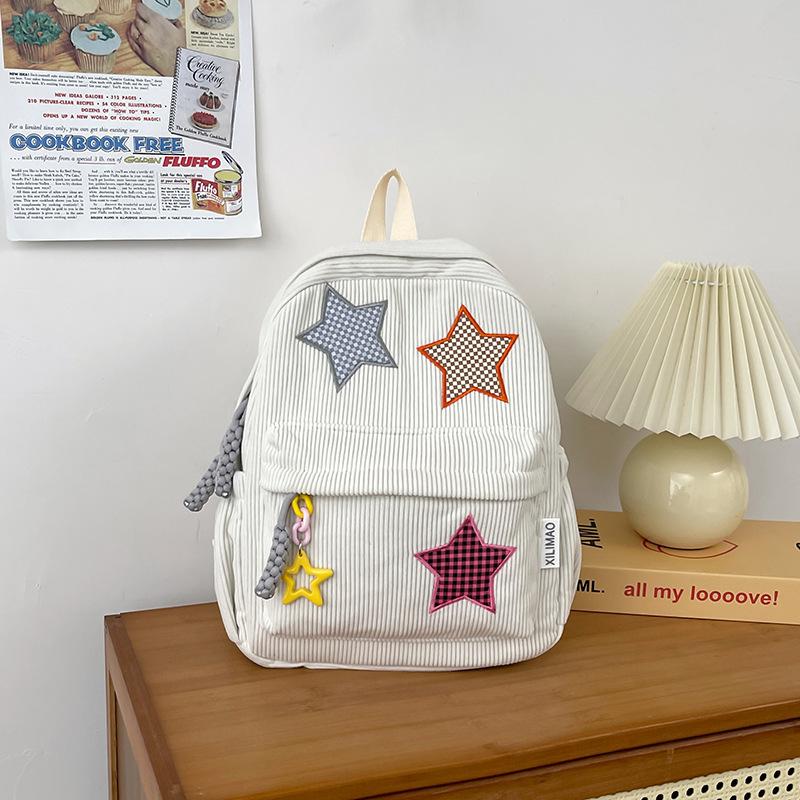 Schoolbag small schoolbag for women, Korean style INS corduroy star pattern, high school student small backpack, large capacity student backpack