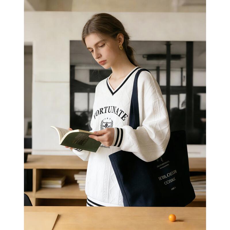 Women s V-Neck Letter Print Striped Sweatshirt S