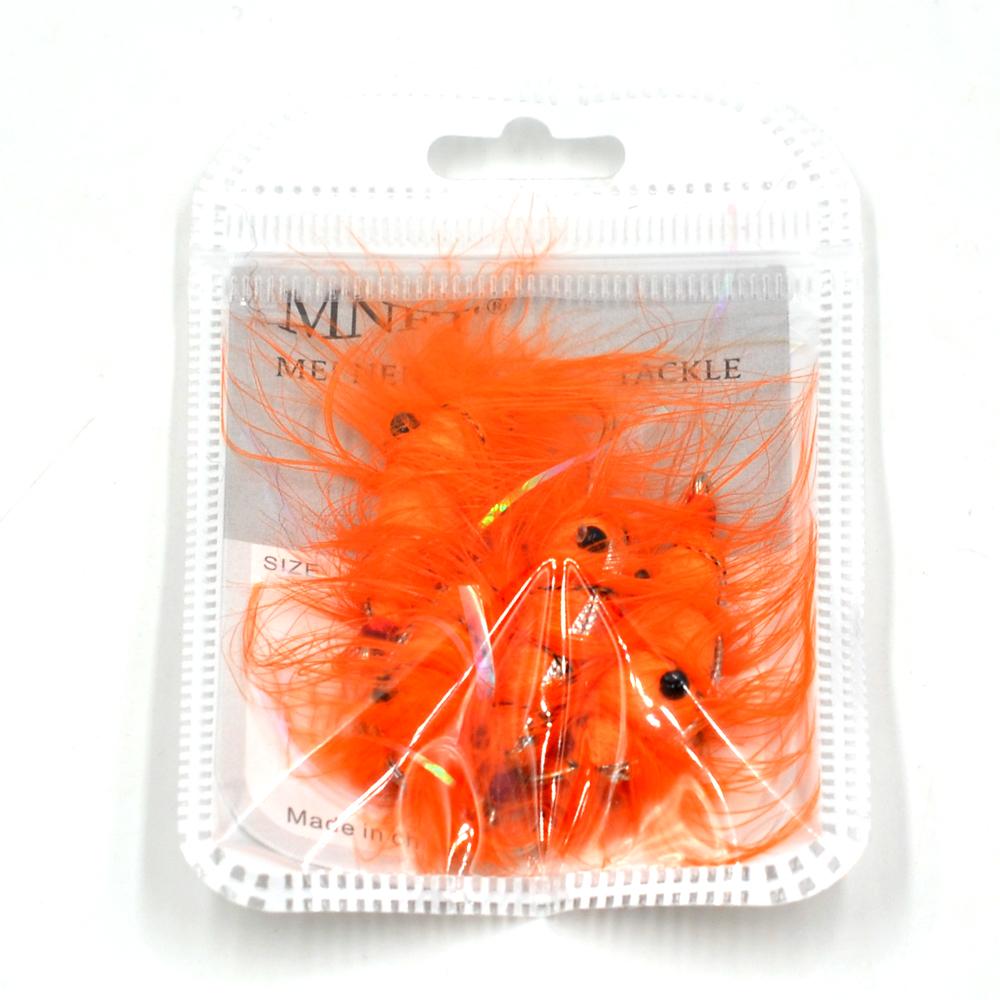 MNFT 4Pcs Orange Shrimp Saltwater Bait Fish Flies with Rainbow Flashabou Tail Artificial Trout Fly Fishing Hooks