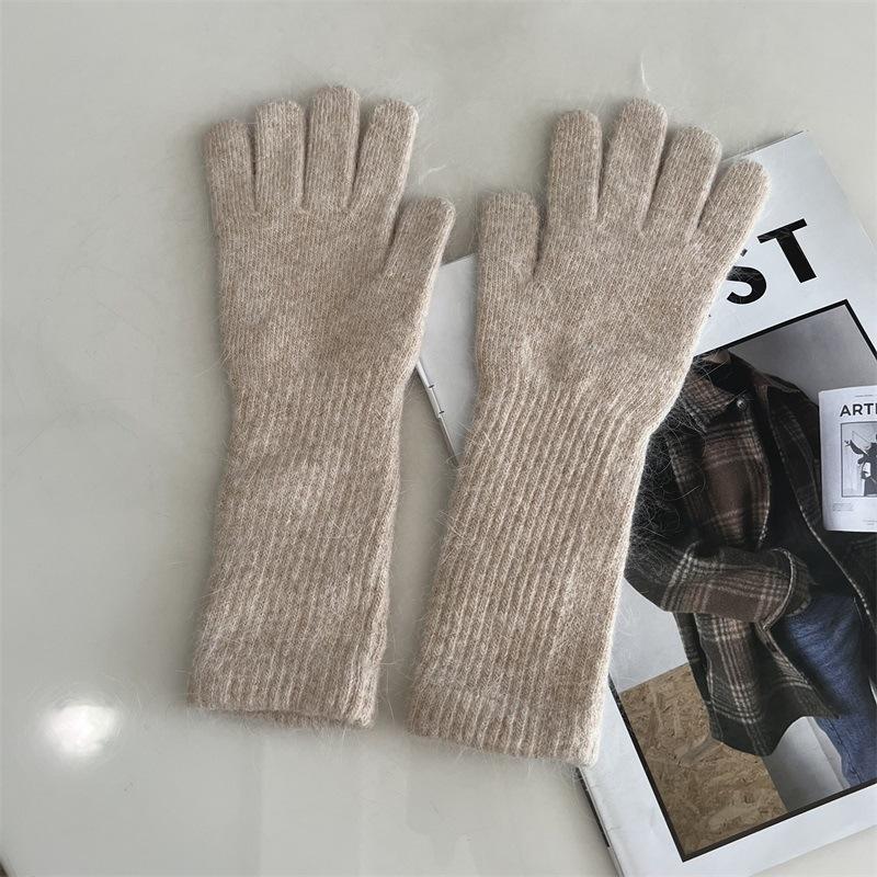 Zimowe dzianinowe rękawiczki z futra królika z długim rękawem damskie modne proste rękawiczki outdoorowe ciepłe tide
