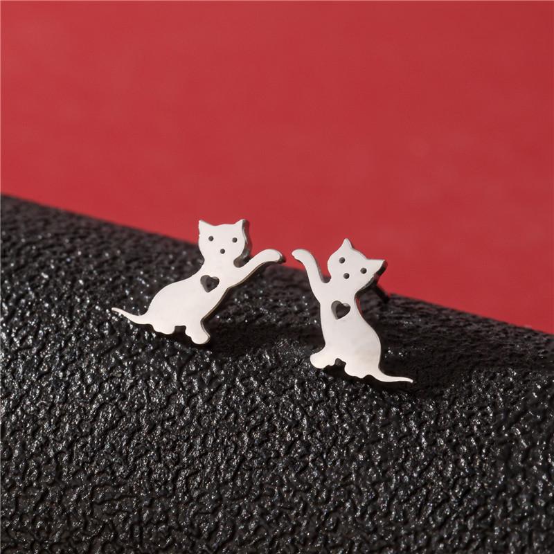 Cute Cat Stainless Steel Stud Earrings for Women Persian Cat Ear Jewelry Girls Student Birthday Earring Gifts Accessories