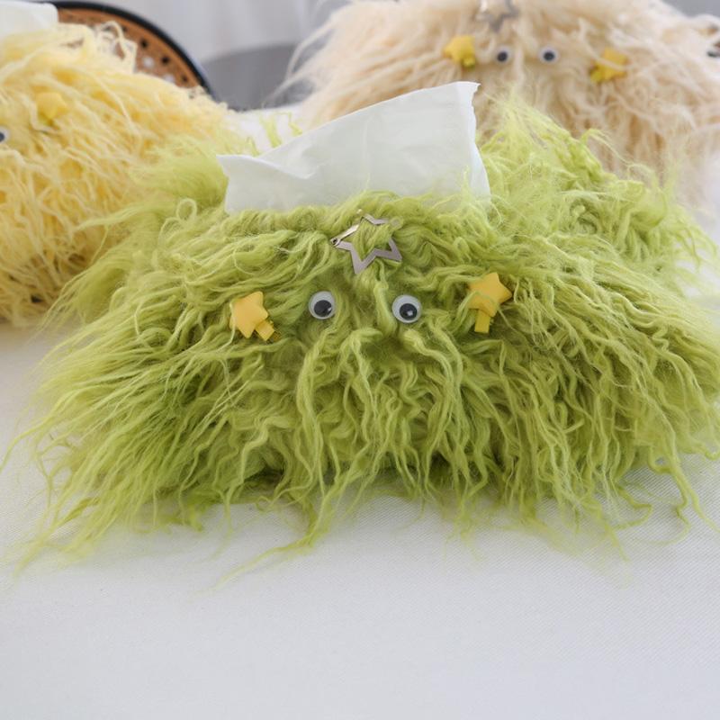 1Pc Polyester Fiber Plush Tissue Bag Table Napkin Boxes DIY with Little Hairpin Living Room Toilet Paper Cartoon Monster