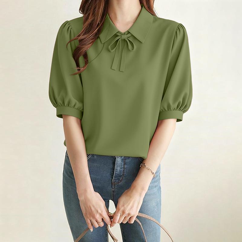 

ZANZEA Women Casual Turn Down Collar Solid Color Loose Half Sleeve Blouse 5XL зелений