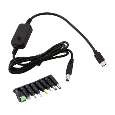 Einstellbarer Ausgang USB C auf 5.5x2.1mm Kabel mit 8 Steckern LED-Anzeige 5V 9V 12V 15V 20V zum Aufladen von Elektronik