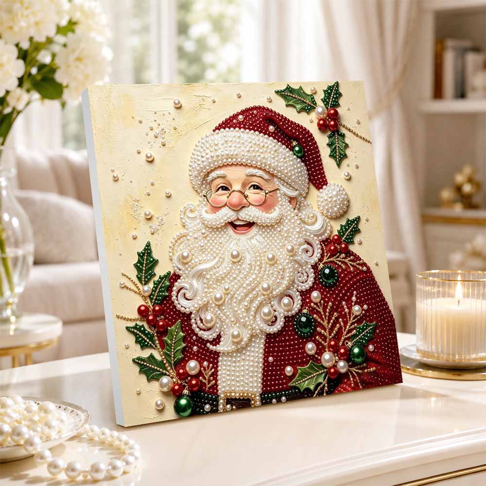 DIY Pearl Diamond Painting Art Kit with Frame Santa Claus. Home Wall Decor Craft Kit. Wall Decoration Holiday Gift