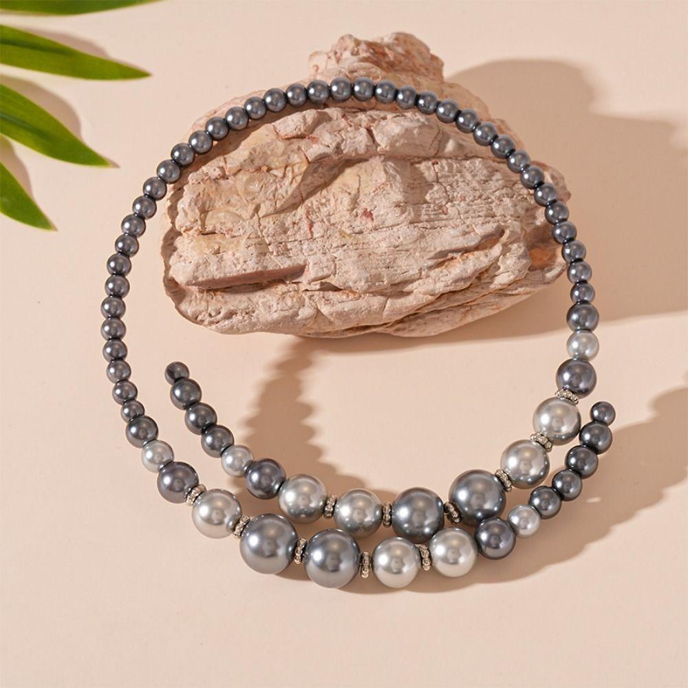 Temperament Glass Pearl Openning Necklace Retro Neck Accessories Clavicle Chain  Jewelry Gifts