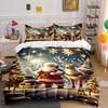 Christmas Santa and Reindeer Scene Bedding Duvet Cover Set Duvet Cover Pillowcases  (1*Duvet Cover 2*Pillowcases, Without Duvet Insert)