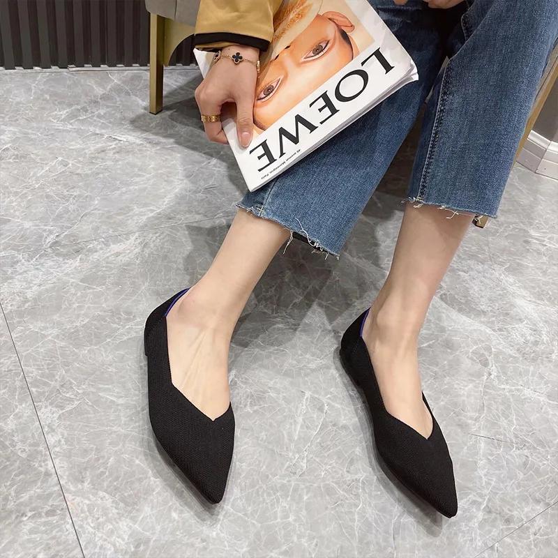 Knit Slip on Flat Shoes Women Mesh Loafers Stretch Ballet Shallow Flats Dress Shoes Moccasins Comfort Ballet Flats 2025