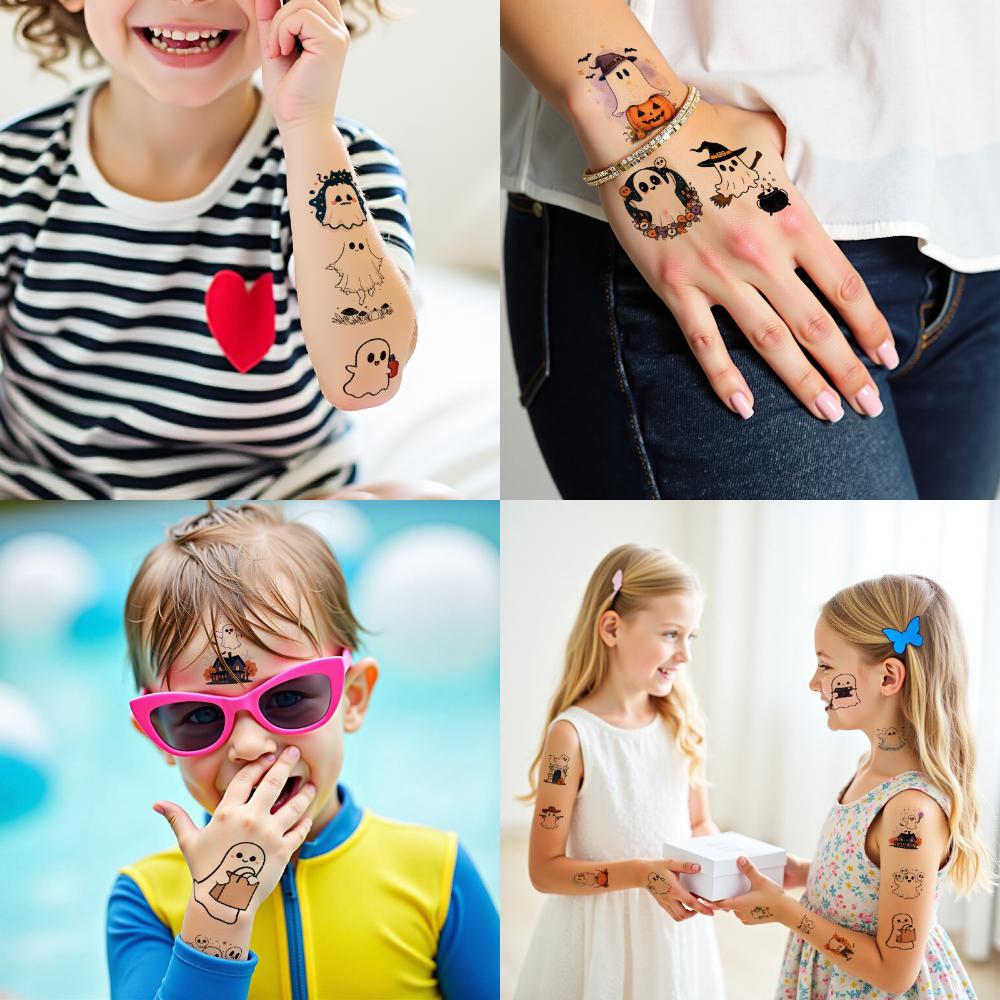 63pcs Temporary Tattoo Ghost Stickers Cartoon Halloween Stickers Waterproof Long-lasting Body Stickers For Boys Girls Arms