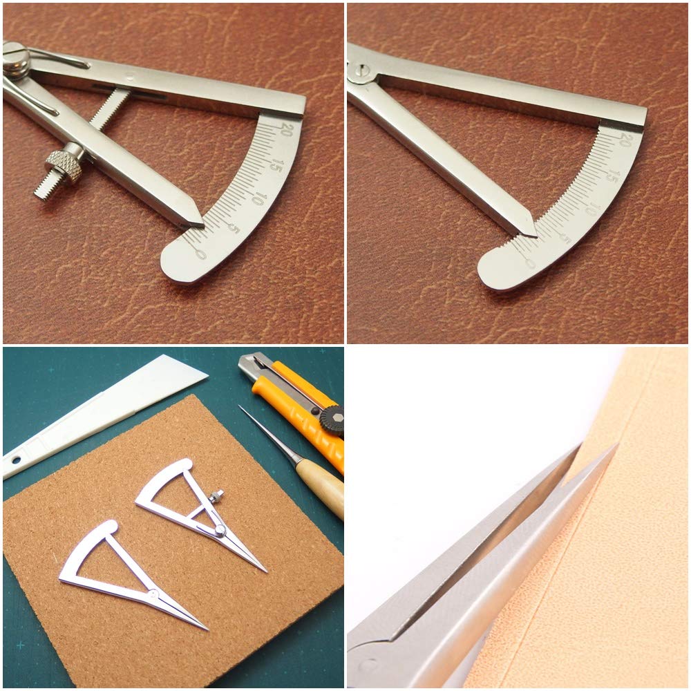 Compasso divisore in pelle artigianale in acciaio inossidabile Strumento per marcatura della pelle Misurazione [Island Puppy] (Tipo di vite)