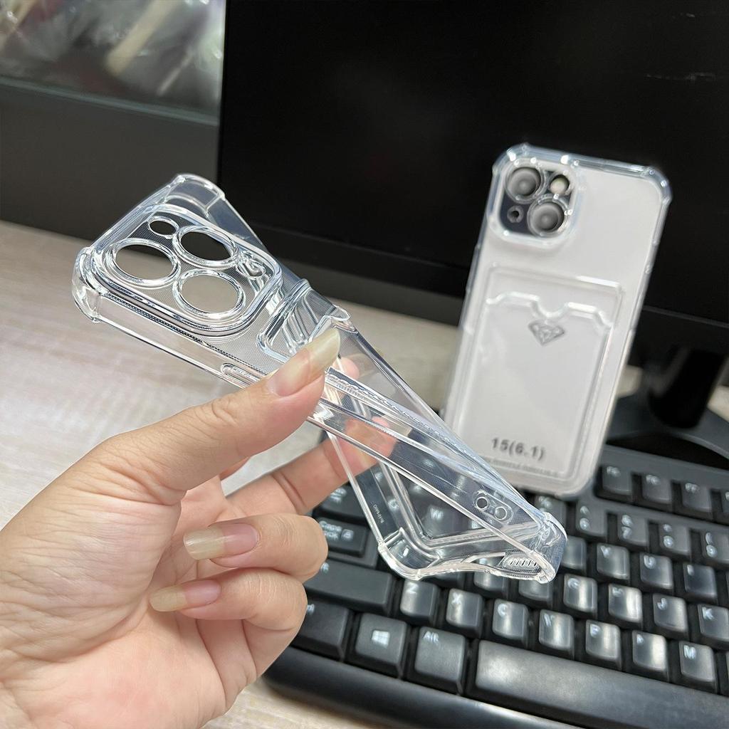 iPhone 15 Case with Card Holder, Transparent Soft Cover for 12 Pro and 16 with Card Slot