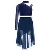 Girls Dance Costume Set Sparkly Rhinestones Crop Top with High-Low Chiffon Skirt