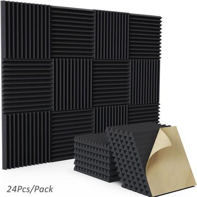 24Pcs Upgraded 12"x12"x1" Self Adhesive Acoustic Foam Wedge Tiles Studio Sound Foam Panel Wall Pad Room Soundproof Treatment