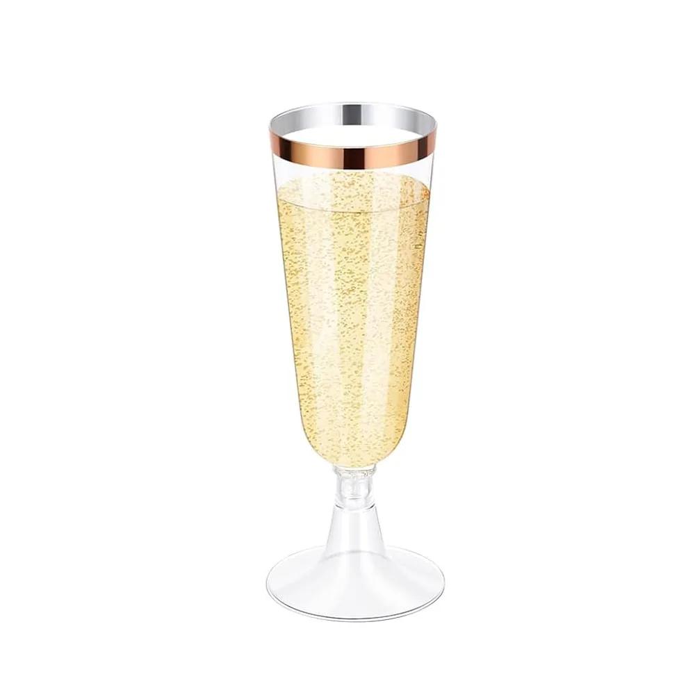 50/25 Champagne Glasses Disposable Cocktail Plastic Red Wine Tall Glasses Gold Powder Martini Glasses Party Bar