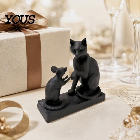 Resistant Decoration 3D Printed Modern Cat & Mouse Sculpture, Minimalist Animal Interaction Desk Decor, Matte Art Room Collectible