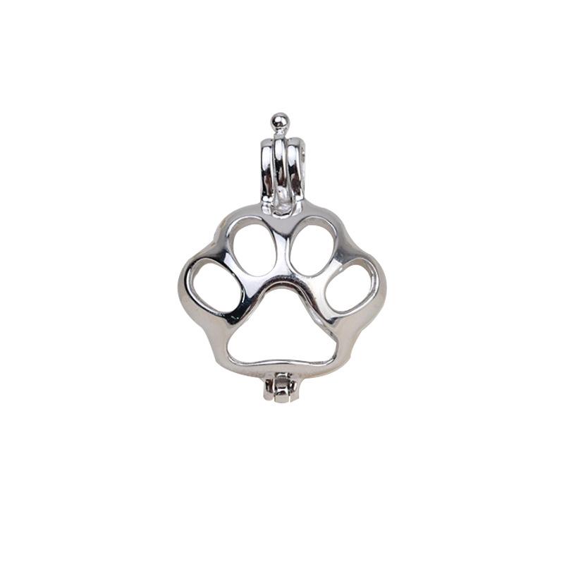 S925 Sterling Silver Cat Paw Pendant Necklace with DIY Pearl Charm Setting