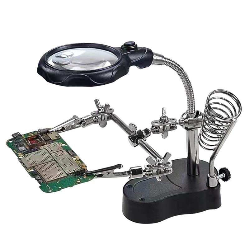 Helping Hand Adjustable LED Light Magnifying Lens Soldering Station Third Hand Solder Auxiliary Clamp