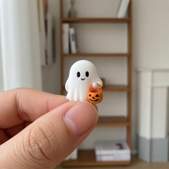 Halloween Ghost Pumpkin Statue, 3D Printed Glow In the Dark Figurine, Cute Mini Trick or Treat Candy Bucket Ornament for Desktop