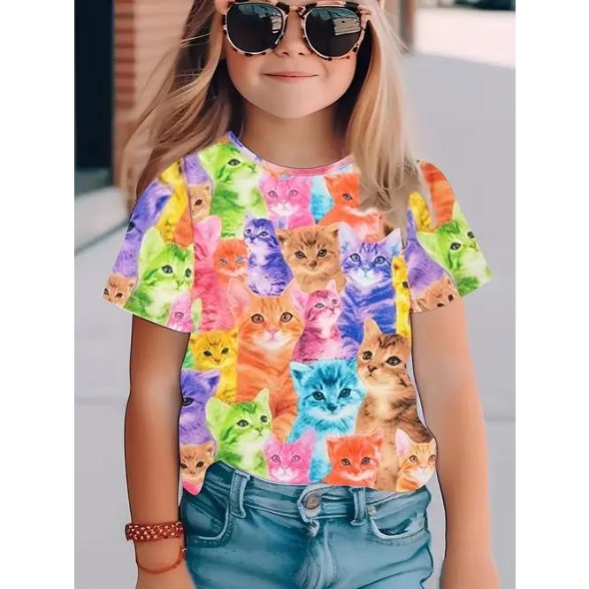 

Повседневный Удобный Милый Принтованный Девочки Круглый Вырез Пуловер Короткий Рукав 3D Топ 110cm